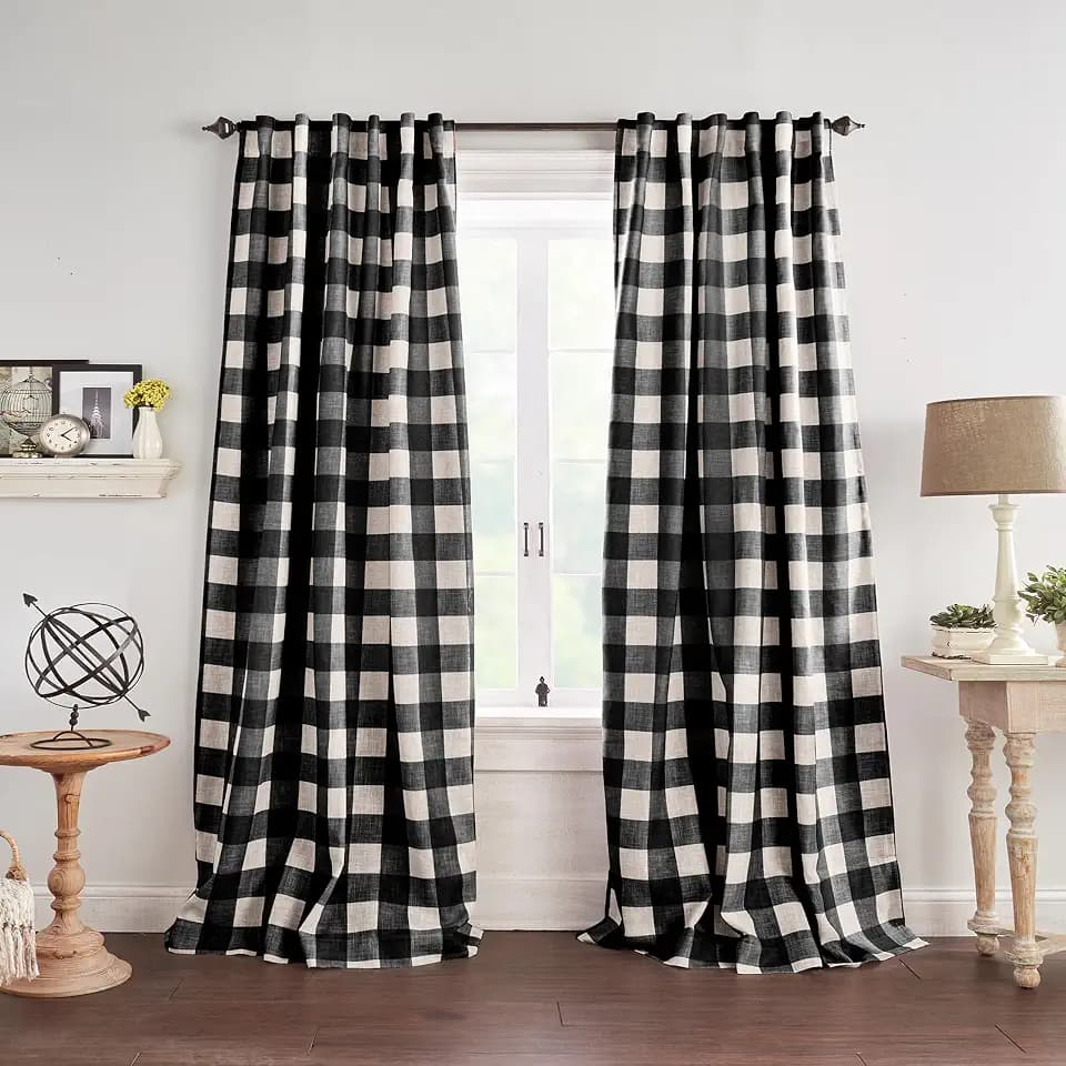 Grainger Buffalo Check Blackout Window Curtain, Black - 52" W x 108" L