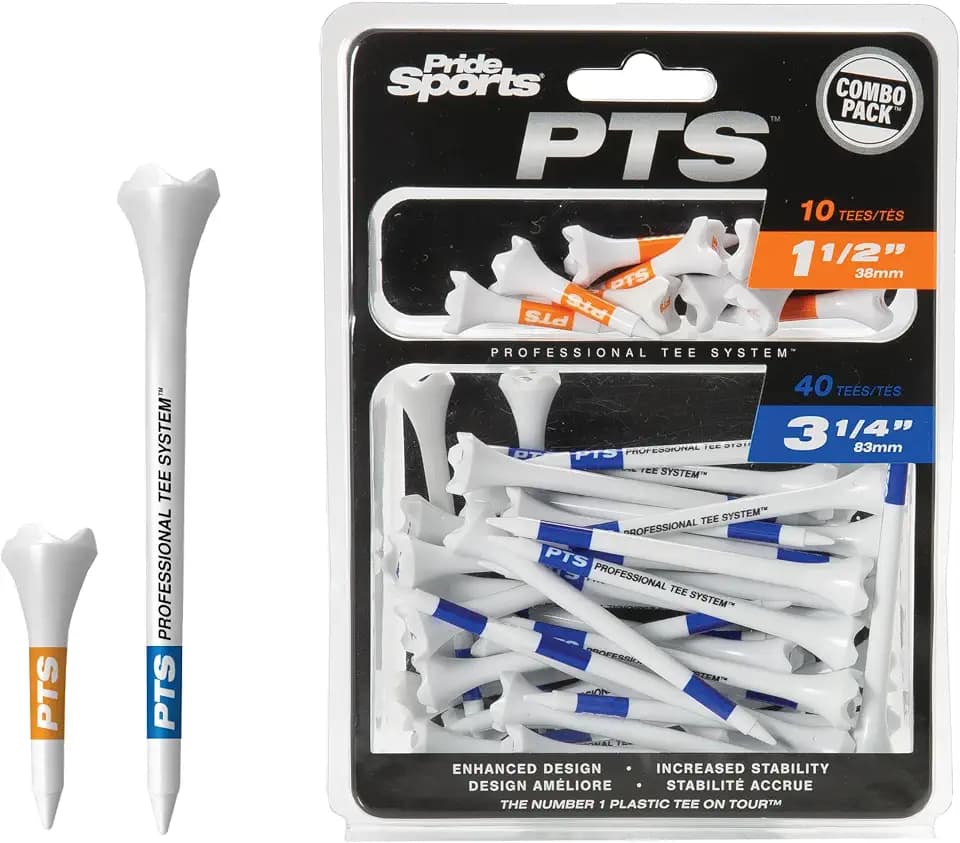 PrideSports PTS Plastic Golf Tees | Combo 50 Pack - 40 3-1/4” and 10 1-1/2” | #1 Plastic Tee on Tour | The Perfect Tee for Any Hole