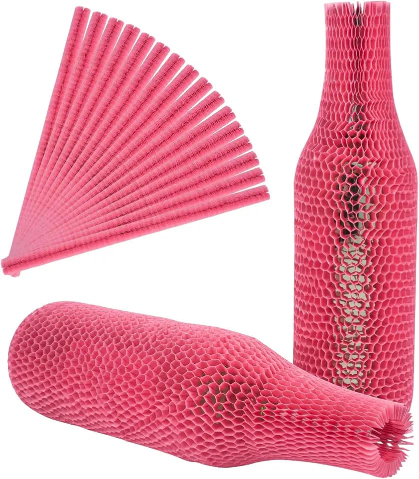Wine Bags for Travel Honeycomb Paper, 16 Set Reusable Glass Liquor Bottle Sleeves, Proof Hardened Safety and Impact Resist for Shipping Packing Transport Pink