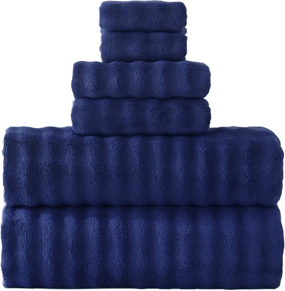 Bath Sheets Set 40x80 Inches Microfiber Extra Large BathTowels Super Soft Absorbent Quickly Dry Shower Towels for Bathroom (Navy Blue,PK 6)