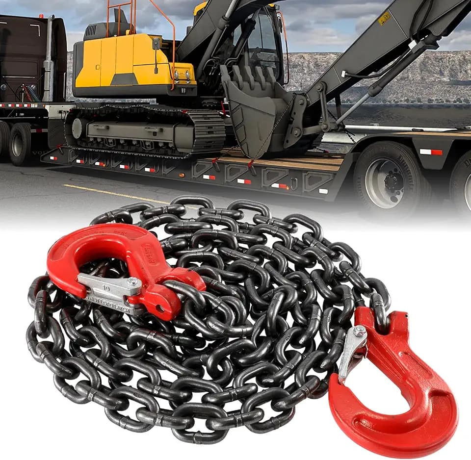 BEAMNOVA 3/8 Inch 10Ft Tow Chains, 6900lbs Log Chain Double Slip Hooks