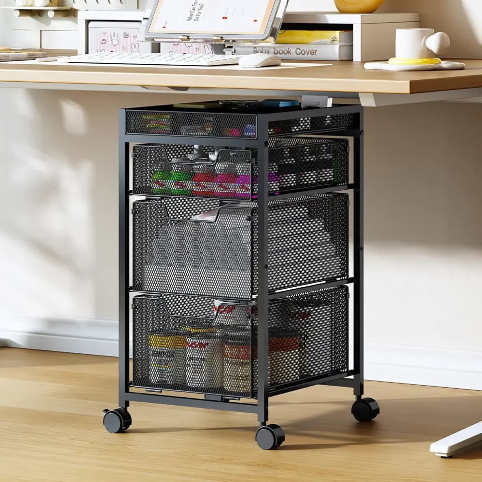 Rolling Utility Cart with 3 Drawers, Craft Organizer and Storage with DIY Divider, Lockable Wheels, Multi-Functional Storage for Art Supplies, Store for Brushes & Paints & Small Parts(Patent Pending)