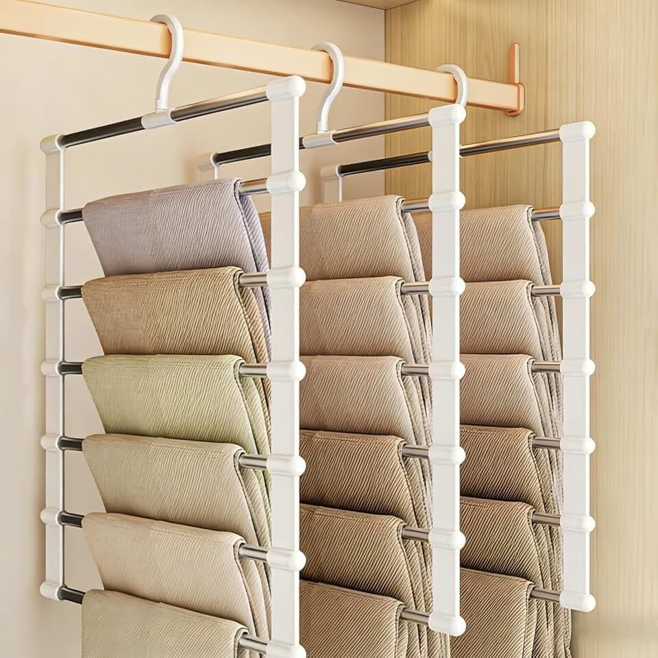 SEVEN LUCKY LIGHT Pants Hangers Space Saving, 3pk 6 Tier 18 Pants Leggings