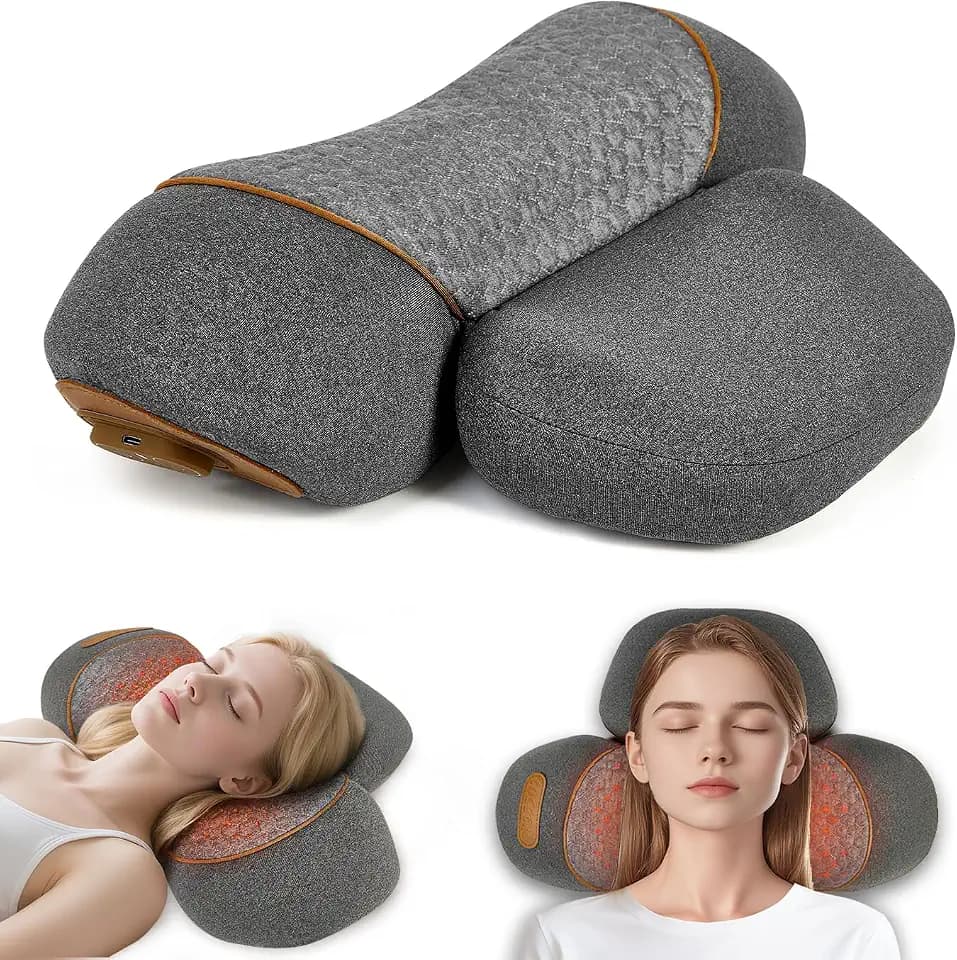Neck Massager with Heat,3-in-1 Neck Massager Pillow,Ergonomic Cervical Pillow for Neck Back Shoulder Pain Relief,Portable Ergonomic Design,Rechargeable Neck Pillow, Gift for Women/Men