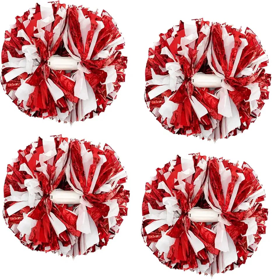 4Pcs Metallic Cheerleading Pom Poms, Creatiee 2 Pair Cheerleader Cheering Squad Pompoms for School Sports Dance Games Team Spirit Cheer