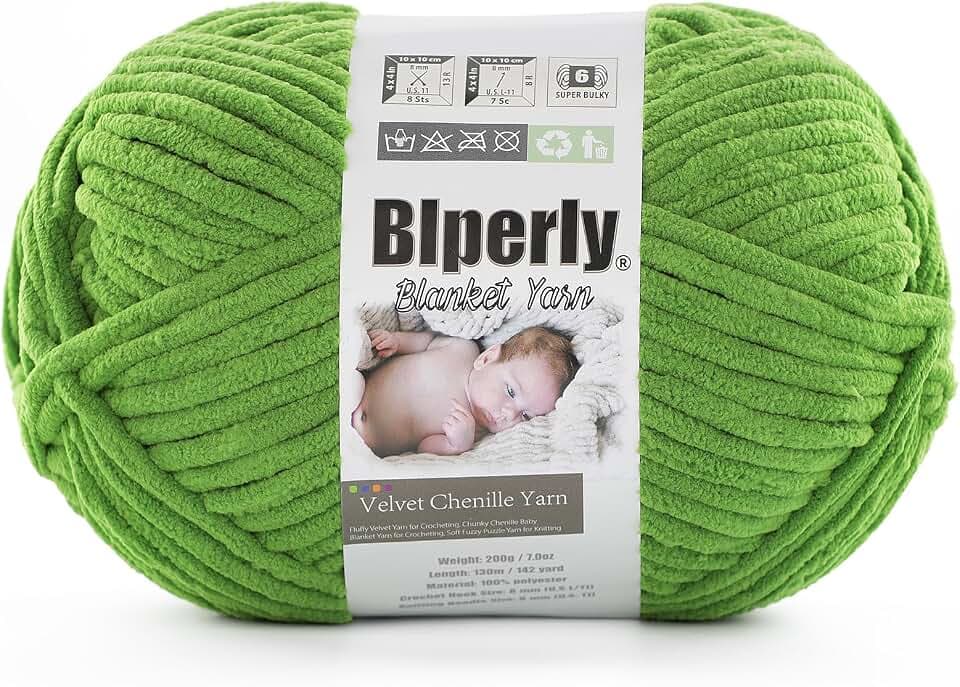 6 Super Bulky Chenille Yarn for Crocheting, Green Chunky Yarn for Crochet