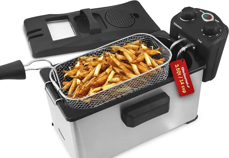 Elite Gourmet 3.5Qt Immersion Deep Fryer, Adjustable Temp, Removable Basket