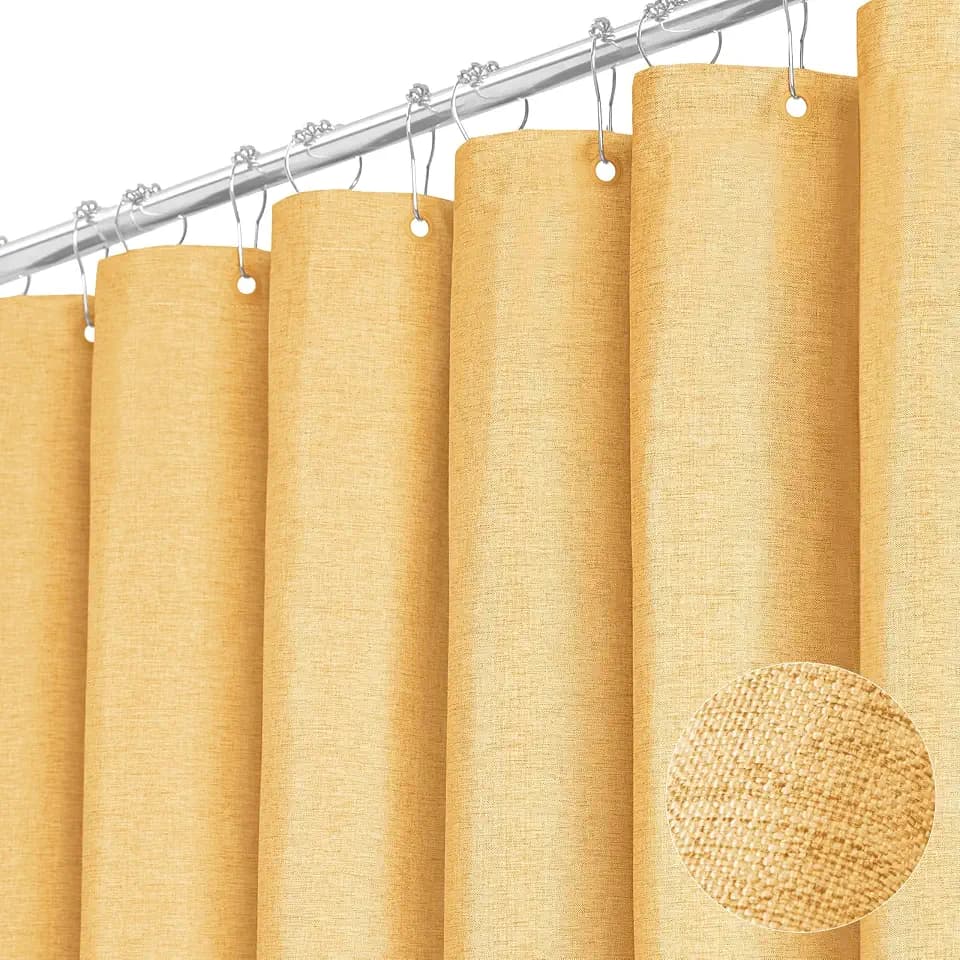 BTTN Gold Linen Textured Waterproof Thick Fabric Shower Curtain Set, 72x72