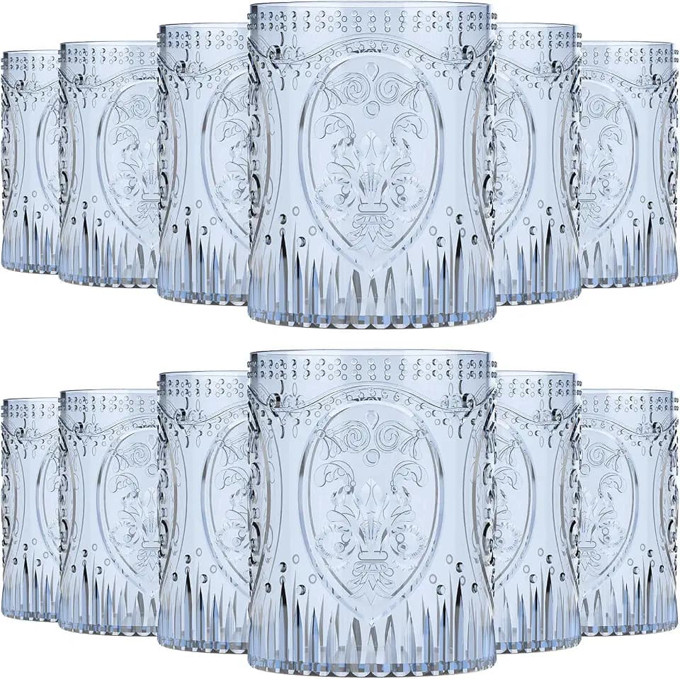 Qinyoung 12 Vintage Plastic Wine Glasses 8.5oz/250ml, Blue