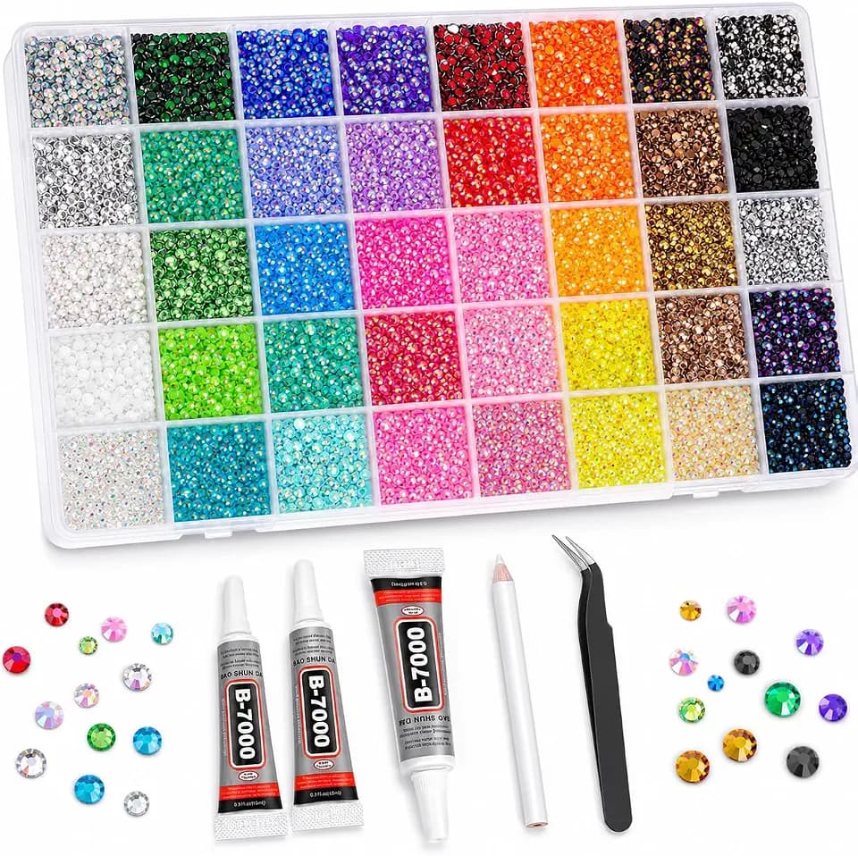 40000 Pcs Jelly Rhinestones for Bedazzling,40 Colors 3mm Resin Flat Back Gems Kit with 3pcs B7000 Jewelry Glue, Multicolor Bedazzling Rhinestones for Diamond Art, Nail Art, DIY Craft Projects