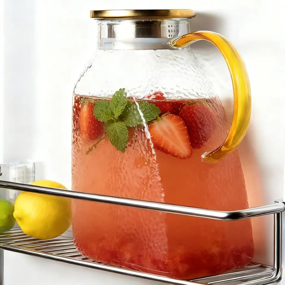 Glass Pitcher with Lid and Spout, 1.8L/60oz Clear Jug - Fridge Door