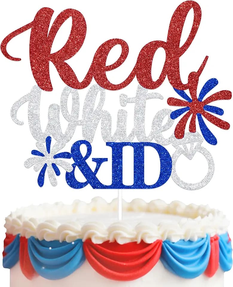 Red White & I Do Cake Topper Bachelorette Party Decorations For Independence Day Themed Wedding Anniversary Party Decoration Supplies Red & Blue Glitter
