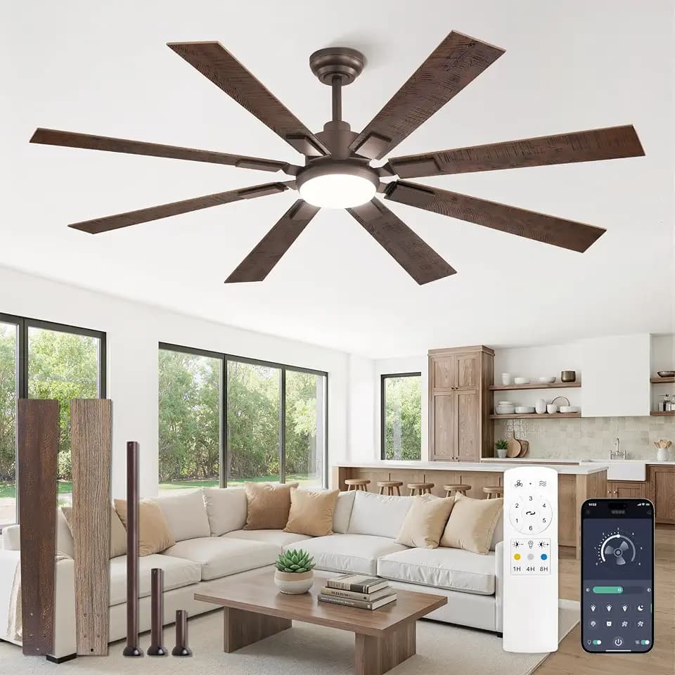 65 Inch Ceiling Fans with 3000-6000K Dimmable Lights and Remote