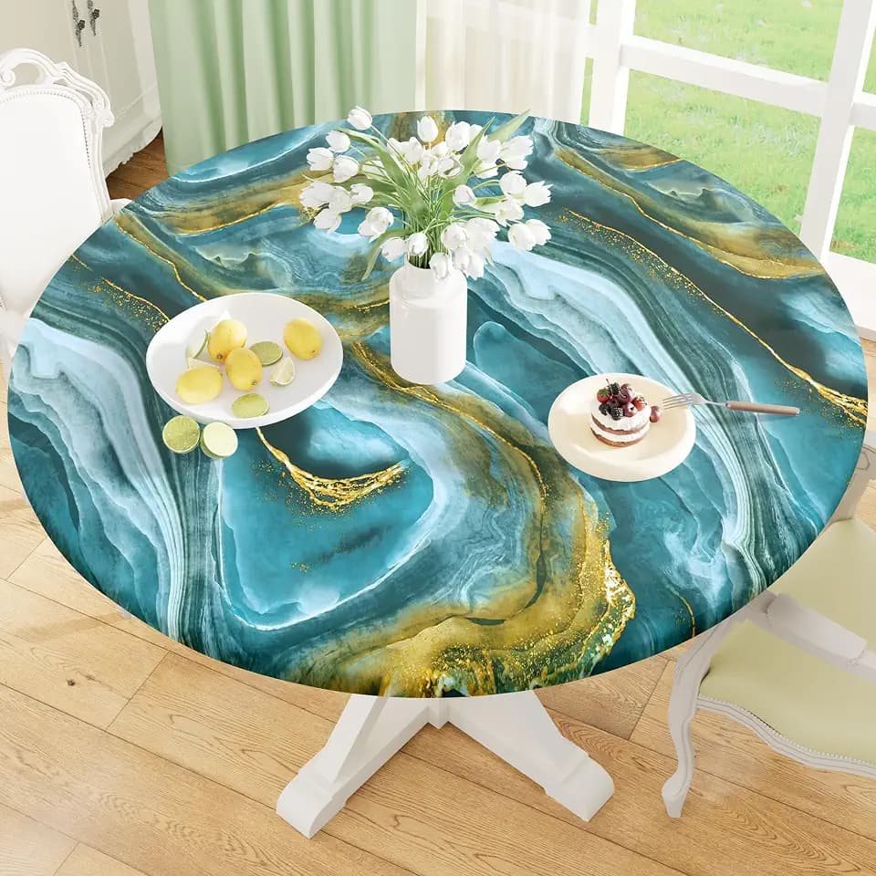 misaya Round Fitted Vinyl Flannel Backed Tablecloth with Elastic Edge
