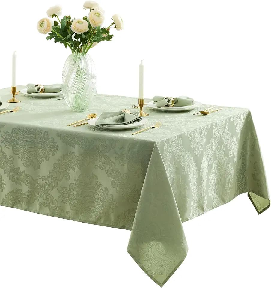 Newbridge Holiday Barcelona Damask 60 x 84 Inch Rectangle Tablecloth, Sage