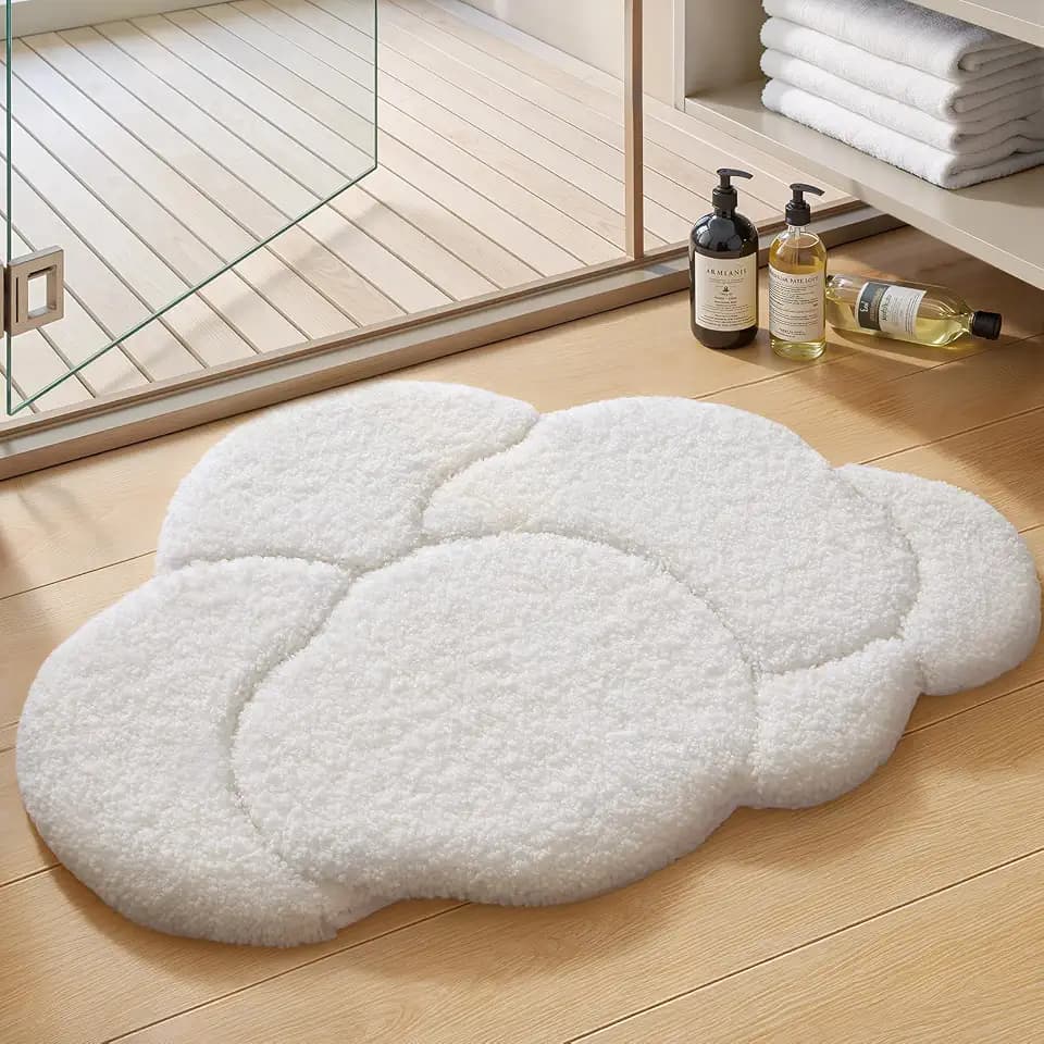 Color&Geometry White Cloud Cute Bath Mat, 20"x32", Non Slip Plush Bath Mat