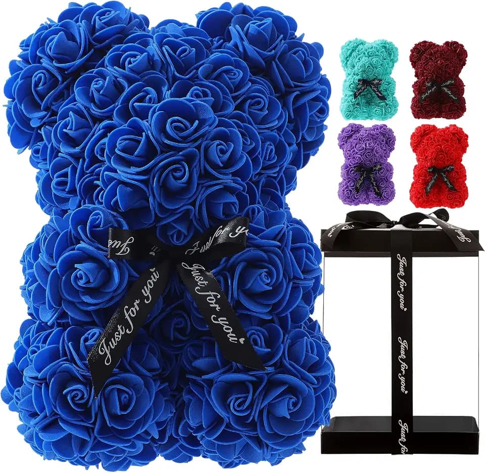10-inch Handmade Rose Bear Gifts for mom, Girlfriend and daughter,Sapphire