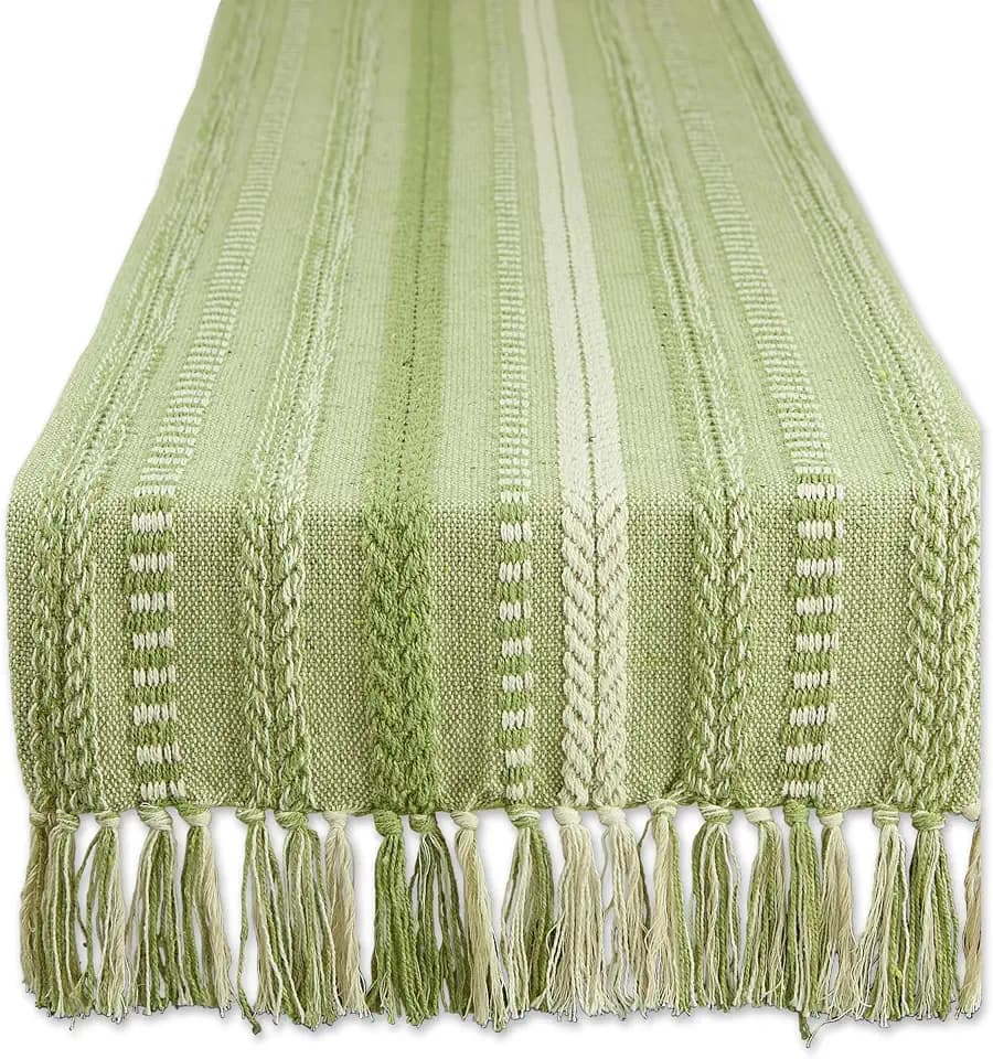 DII Braided Stripe Table Runner, 15x108 with 2.5" Fringe, Antique Green