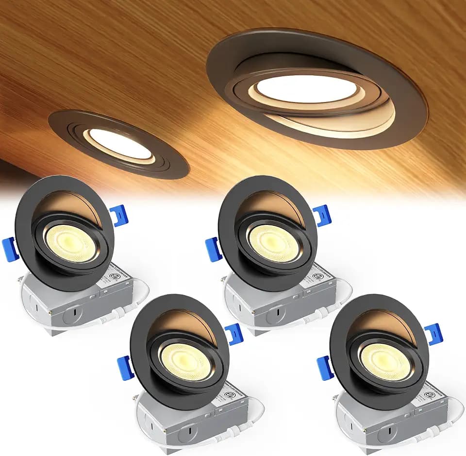 Ensenior 4 Pack 4 Inch Black LED Eyeball Gimbal Recessed Light, 5CCT