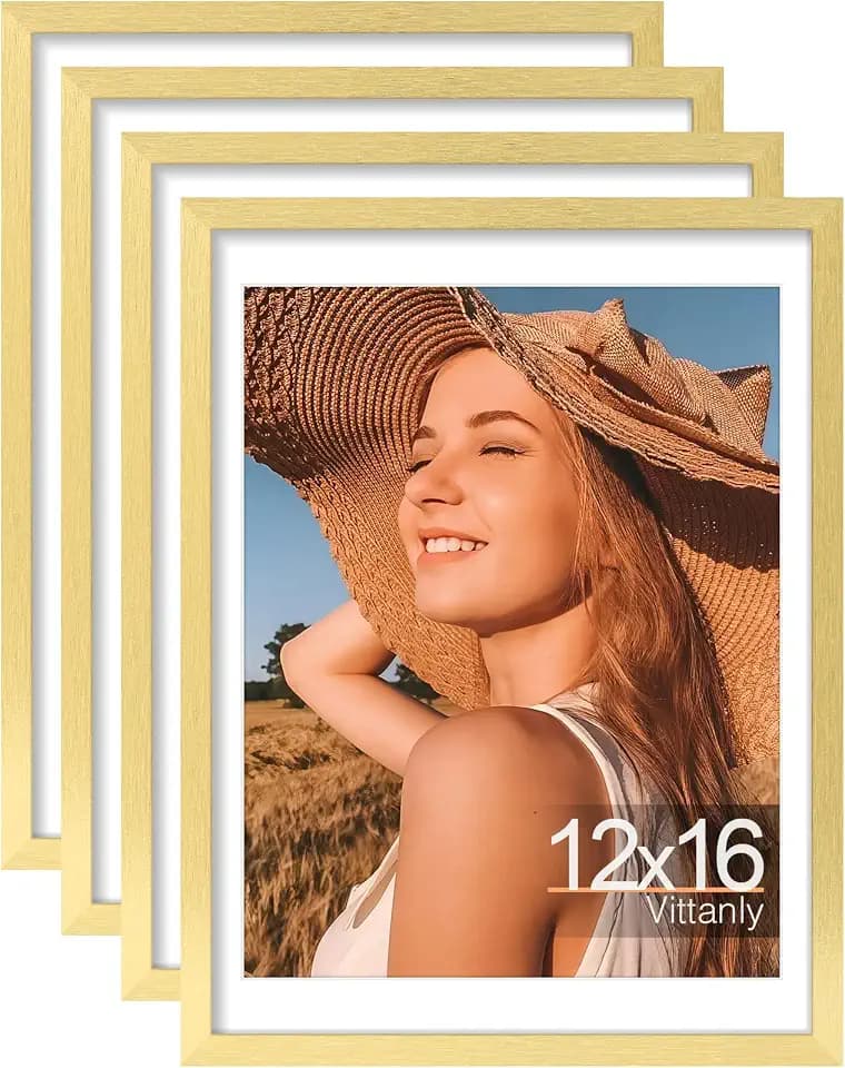 Vittanly 12x16 Picture Frames Set of 4, for Wall Mounting, Gold