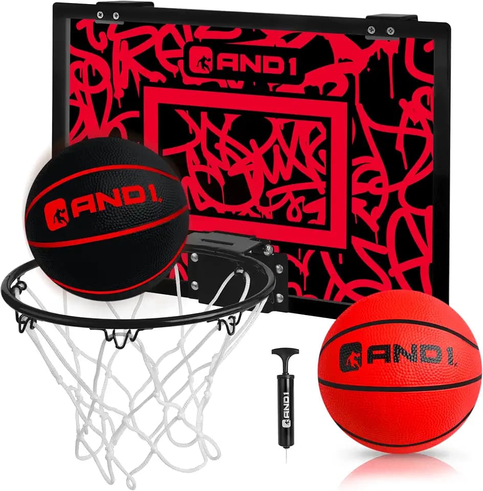 AND1 Over the Door Mini Basketball Hoop, 18x12 in Backboard