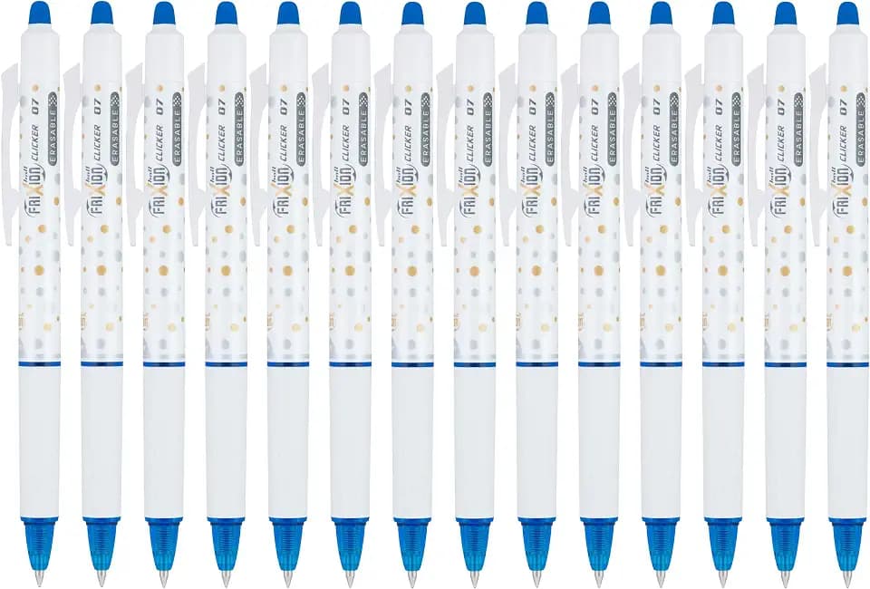 Pilot, FriXion Clicker Erasable Gel Pens, Fine Point 0.7 mm, Dot-Patterned Barrels, Pack of 14, Marine Blue