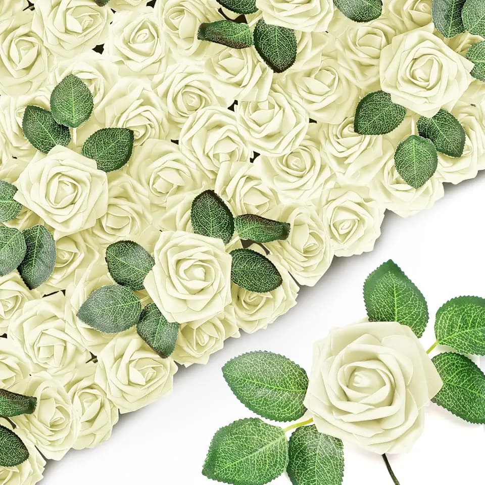 Sherr 250 Pcs Artificial Roses Flowers Bulk Fake Rose with Stem Faux Bridal Flower Centerpiece for Wedding Mother's Day Decorations Bridal Shower Party DIY Bouquet Gifts(White)