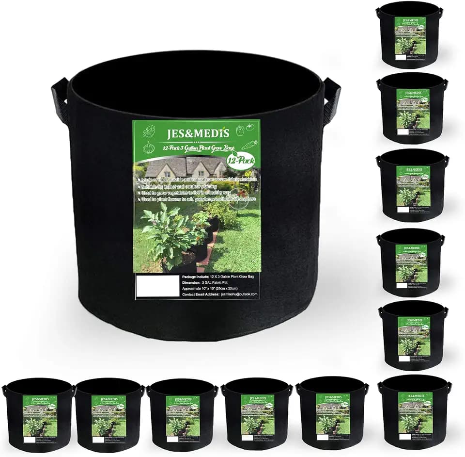 12-Pack 5 Gallon Plant Grow Bags Thick Aeration Non Woven Fabric Flower Vegetable Pots with Handles Garden Container Black (5 Gallon_12 Pack)