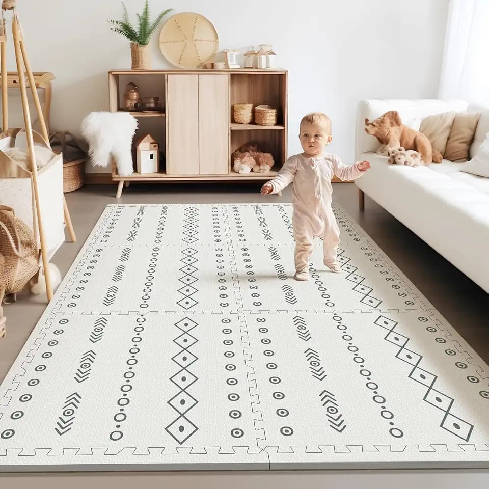 Baby Foam Play Mat for Floor, PIGLOG 72x48 Baby Crawling Mat, Puzzle Mats for Kids for Baby with Interlocking Tiles, Toddler Play Mat for Indoor and Outdoor, Easy to Clean Playroom Mat, Lines + Shapes