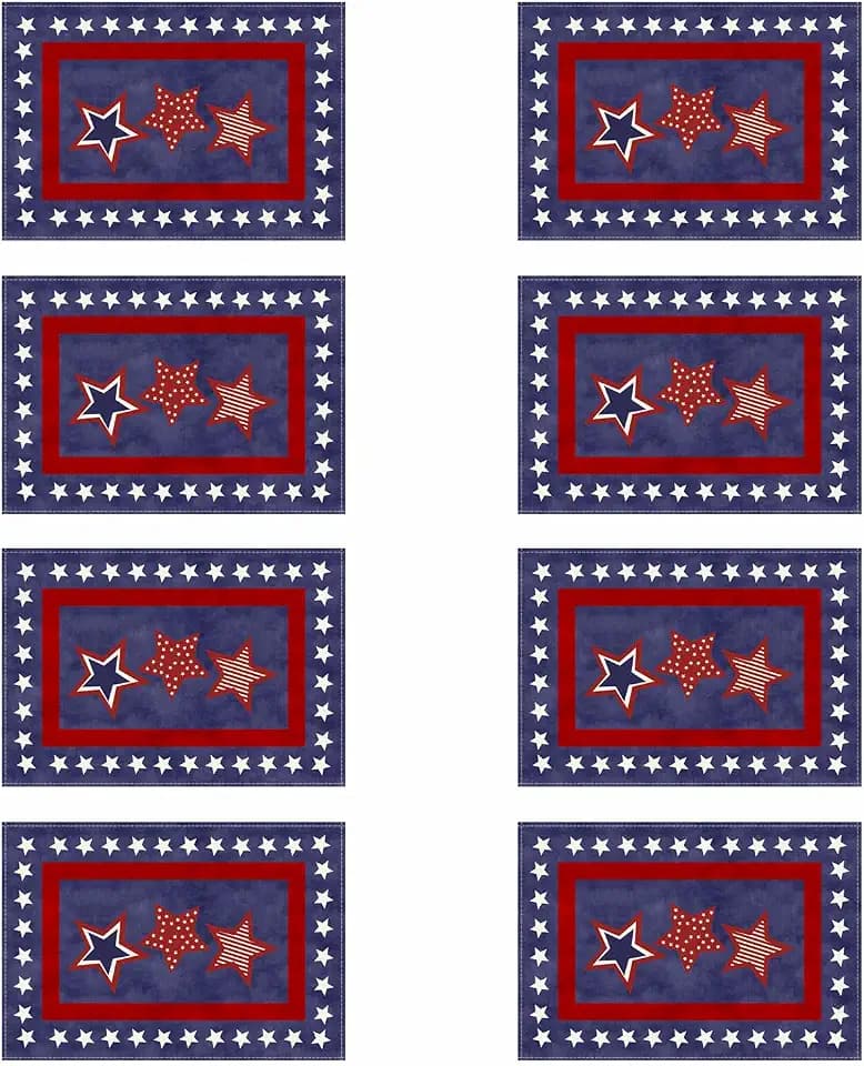 XCHI Blue Patriotic Red White Stars America 4th of July Memorial Day Independence Day Placemats Set of 8 Table Mats Decorations 12x18 Inch