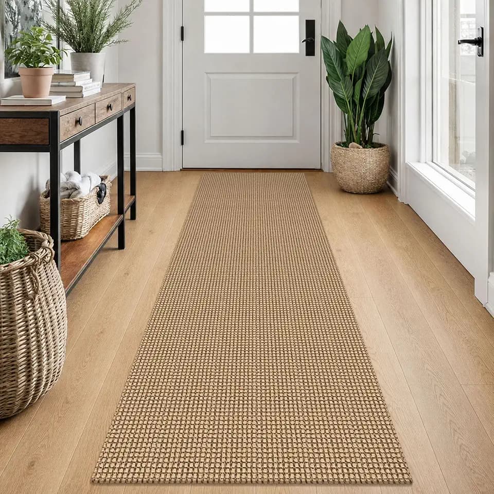 EARTHALL Woven Runner Rug 2x7 Ft Washable Runners for Hallways Cotton Non Slip Rubber Backed Kitchen Runner Braided Indoor Floor Carpet for Entryway, Hallway, Kitchen, Bedroom, Orange/Tan/Brown