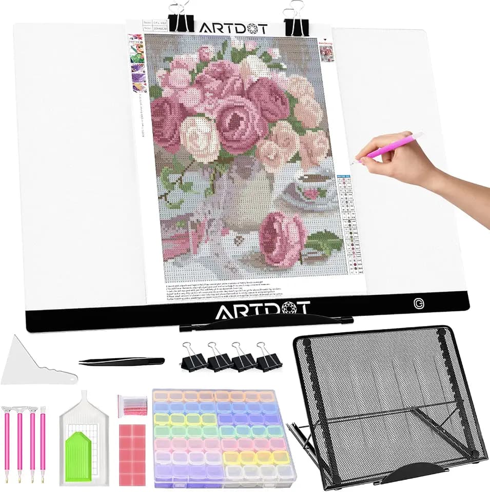 ARTDOT A2 LED Light Pad for Diamond Painting USB Powered Light Board Kit, Adjustable Brightness with 12 Angles Stand and Clips