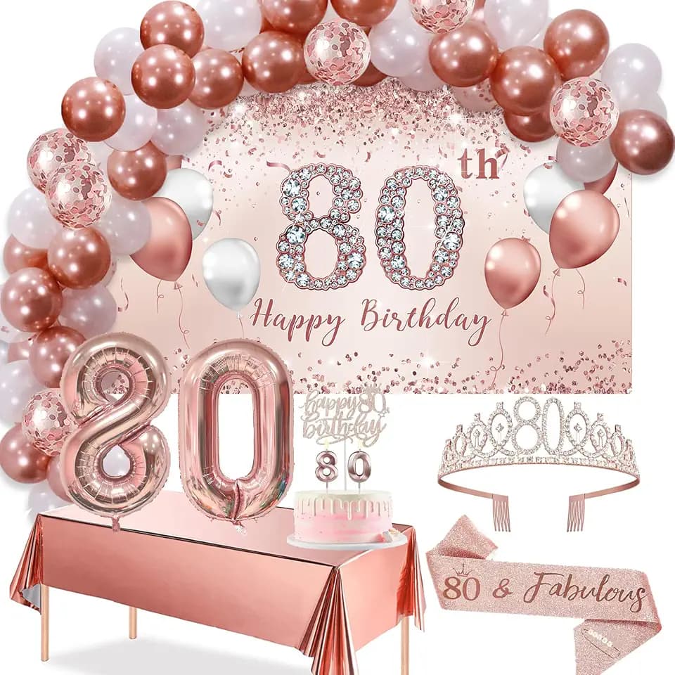 Rose Gold 80th Birthday Decorations Balloon Arch Set for Women