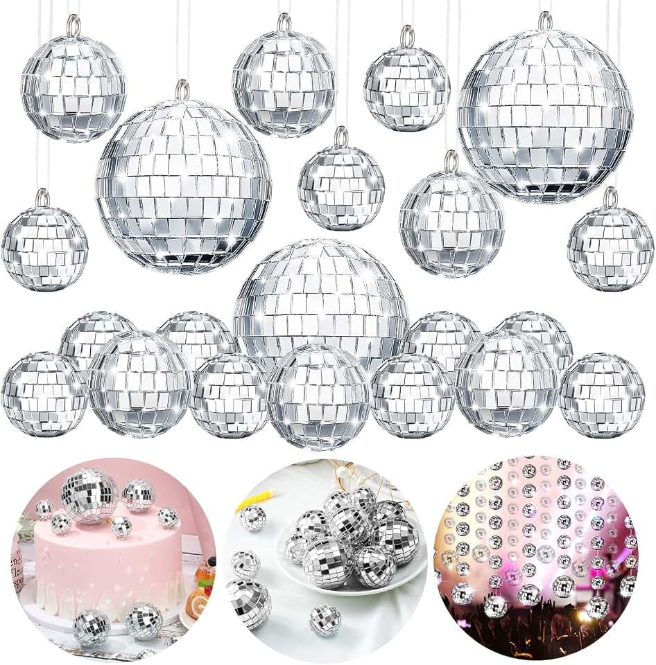 MTLEE 20 Pcs Disco Balls Decoration Mirror Disco Ball Assorted Silver