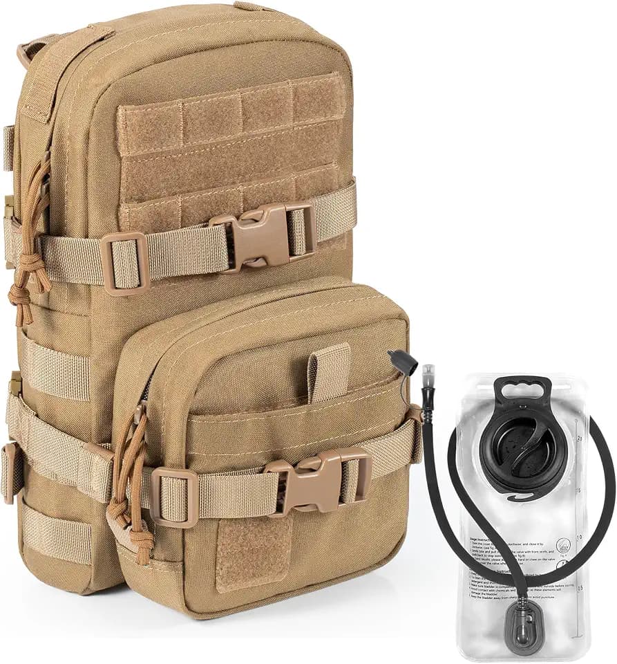 Tactical Small MOLLE Hydration Pack Outdoor Water Bladder Carrier Pack for Vest Backpack(Coyote Brown+Bladder)
