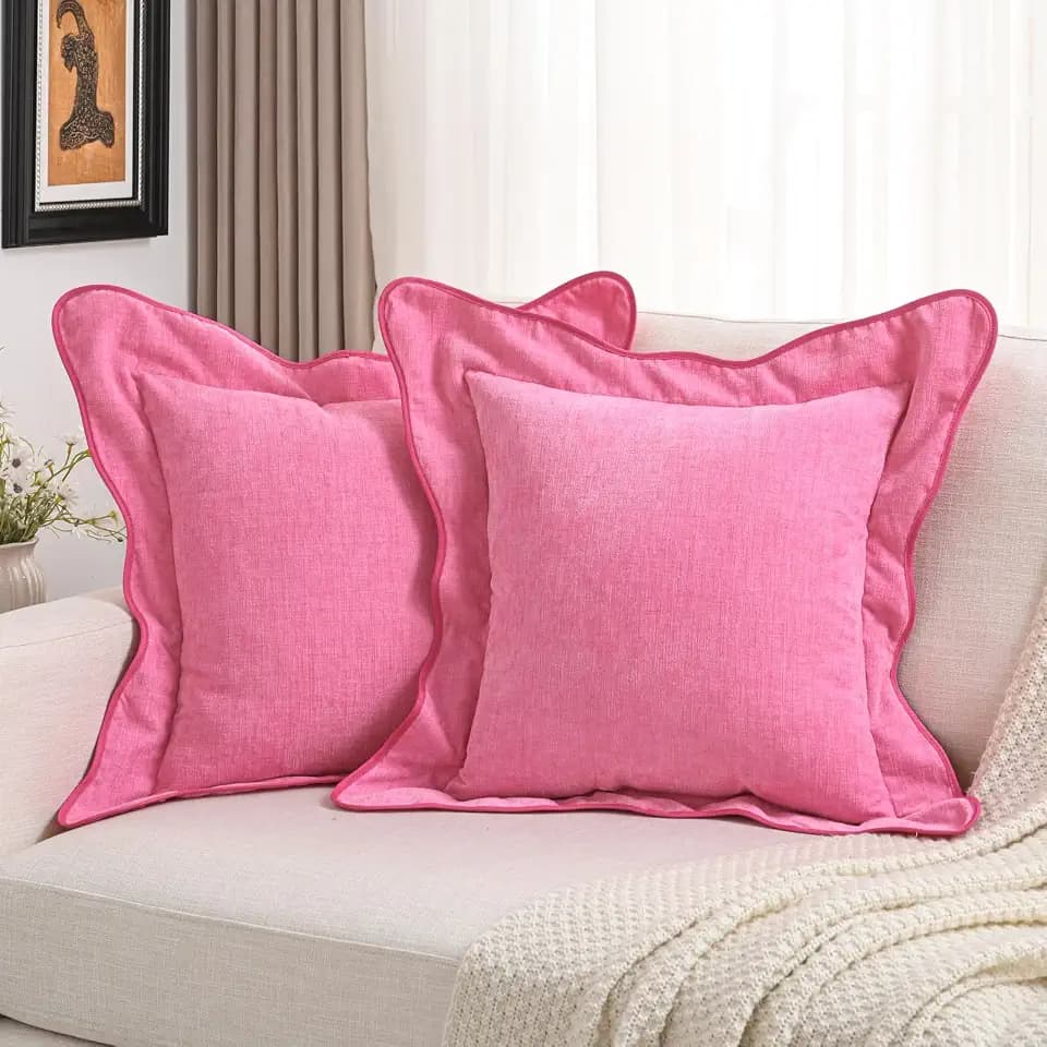 FUTEI Pack of 2 Chenille Throw Pillow Covers 18x18 Inch, Hot Pink