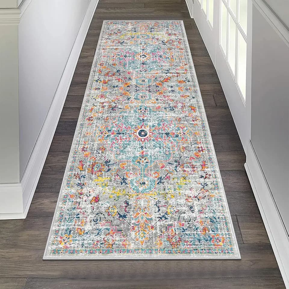 Pauwer Hallway Runner Rug 2x6, Washable Non Slip Kitchen Runner, Grey Multi