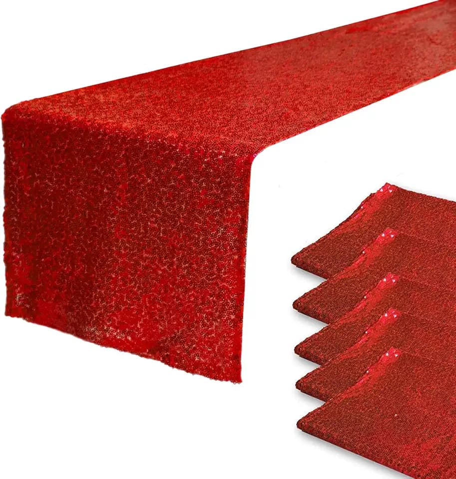 JYFLZQ Red Sequin Table Runners 12"x72" 5 Packs