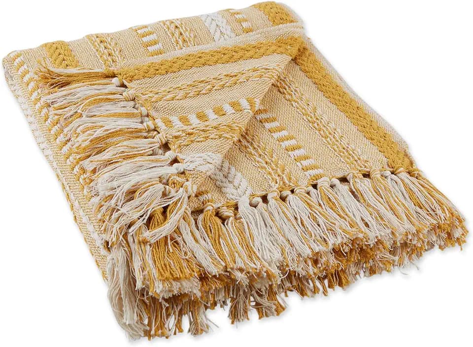 DII Braided Striped Throw Blanket, 50x60, Honey Gold on Cream