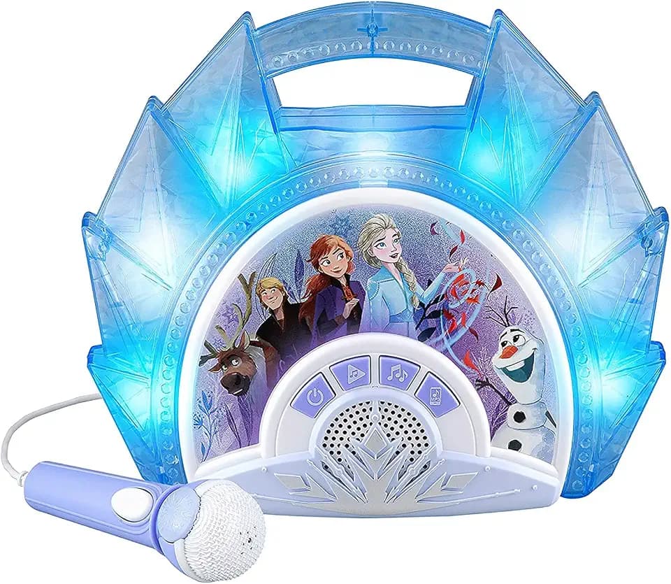 eKids FR-115 Lizenzierte Disney Frozen Karaoke Boombox mit Mikrofon und Audio Eingang für Kinder ab 3 Jahren