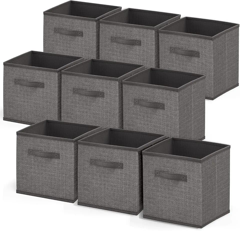 Nestl Cube Storage Bins, Foldable 9 Cube Storage Organizer Bins, Fabric Storage Cubes, Storage Basket with Handles, Grey Closet Storage Bins, 11-Inch Cube Storage Bins for Bedroom, Playroom and More