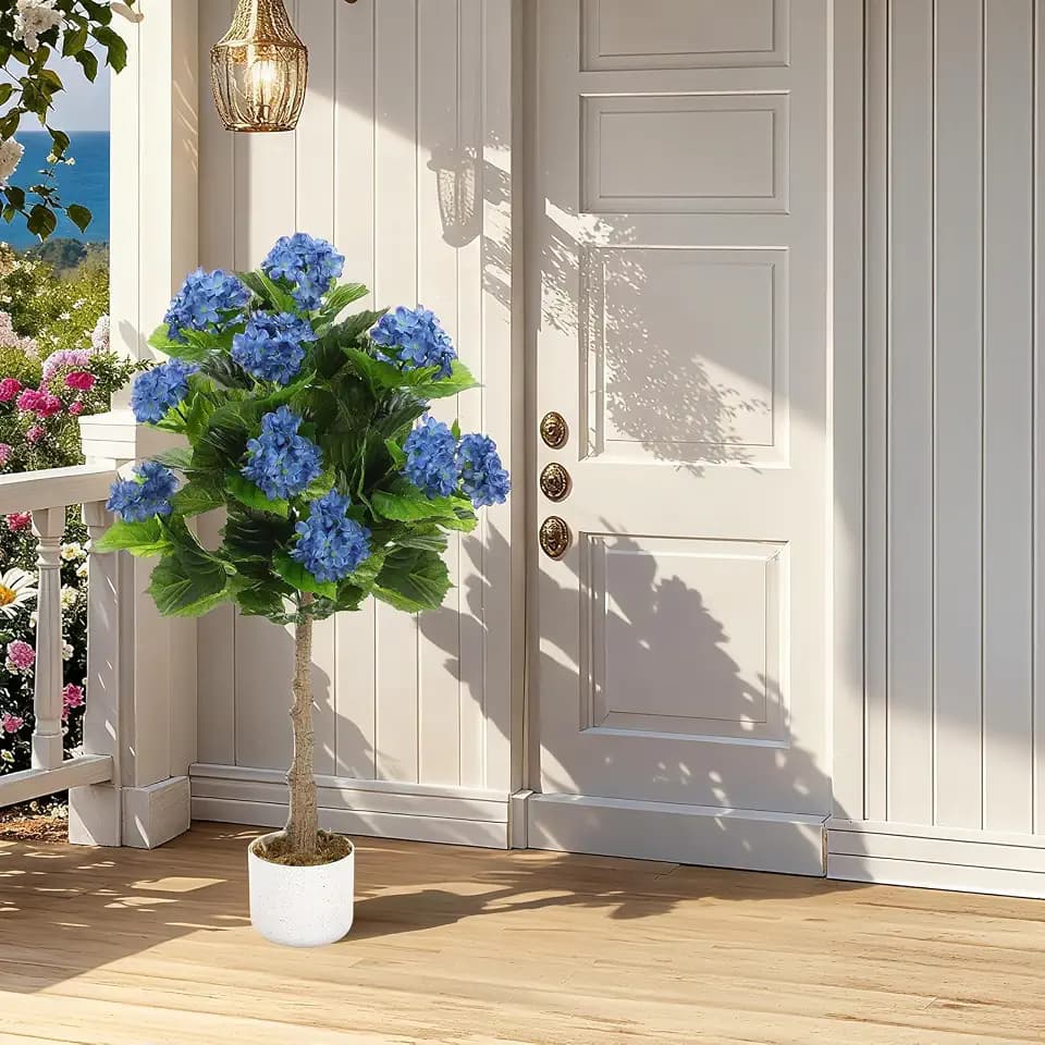 GAOMON 3FT Artificial Hydrangea Tree with White Spotted Planter