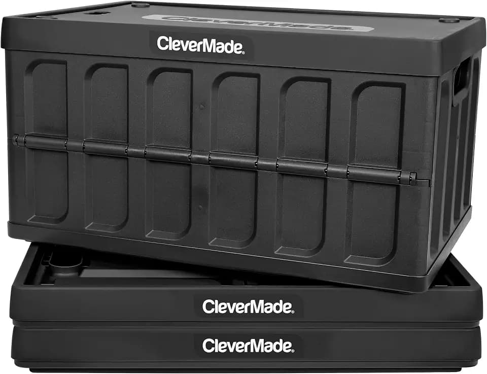 CleverMade Collapsible Storage Bins With Lids, 46L 3 Pack, 75 lb, Obsidian