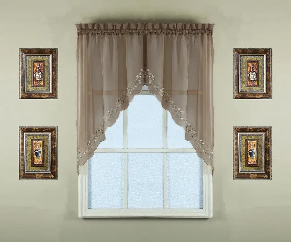 Today's Curtain, Emelia Embroidery Sheer Swag 38", Taupe, 59" W x 38" L