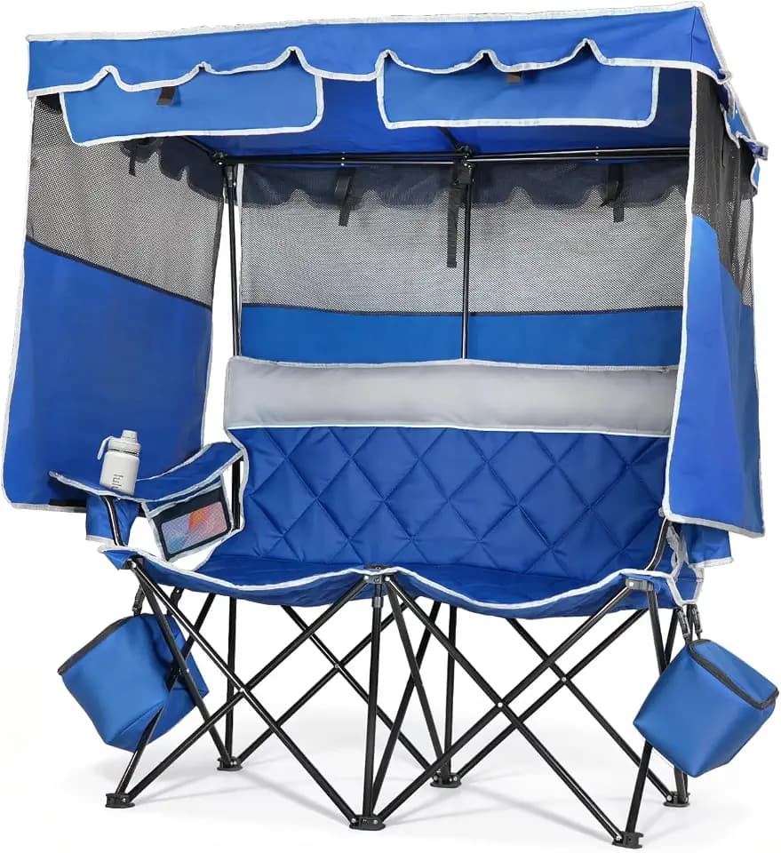 Suteck Double Camping Chair with Canopy, 660lbs Folding Loveseat with Shade