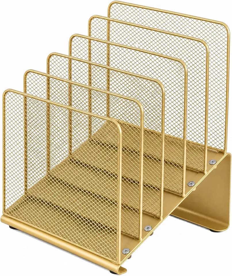 LEKETREE File Organizer for Desk, File Folder Organizer with 5-Section Vertical Rack, Suitable for Home Office Document Organization and Storage(Gold)