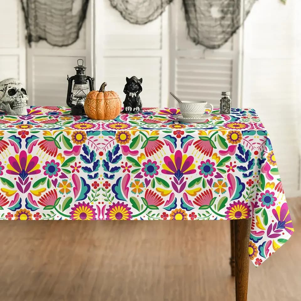 Horaldaily Mexico Tablecloth, White, 60x84 Inch Rectangular