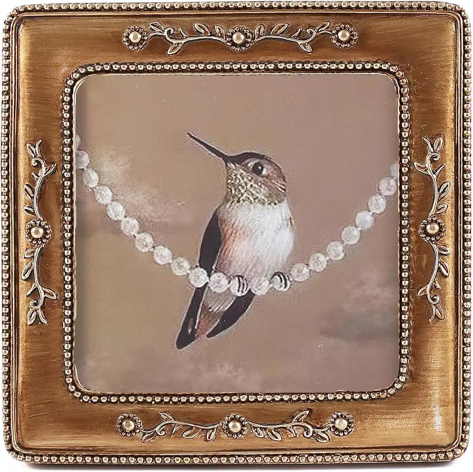 SIKOO 4x4 Vintage Picture Frame, Small Antique Wall Decor Victorian Square for Wall Mount and Tabletop Display, Retro Photo Gallery, Bronze