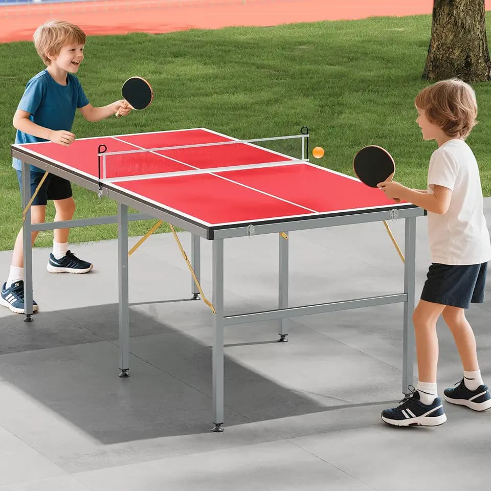 Portable Ping Pong Table - 6x3ft Professional Indoor/Outdoor Table Tennis Set with Net, 2 Paddles & 3 Balls - Quick 5-Min Assembly for Adults/Teens (Red/Black/Blue)