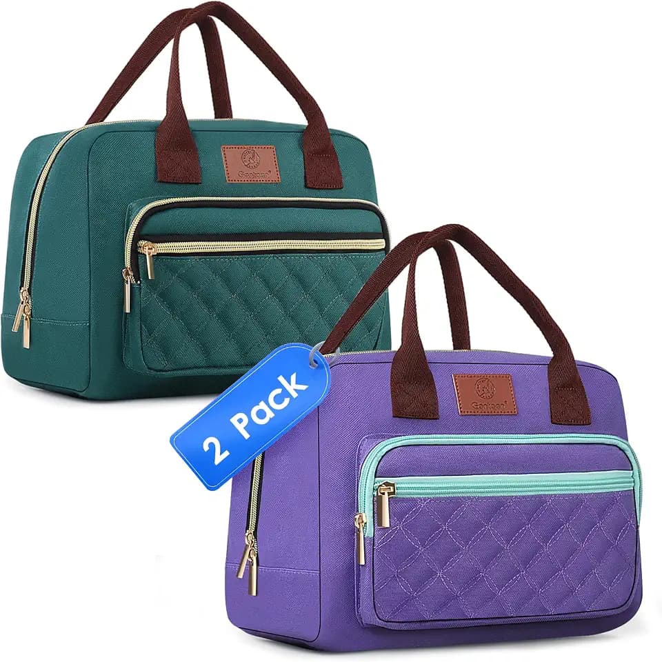 Genteen Lunch Bag Lunch box for Women men Insulated Tote LunchBox for Adult Women Men Reusable Lunch Box with Front Pocket for Work, Picnic or Travel-18 Cans/14 Liters - PURPLE/LAKE GREEN